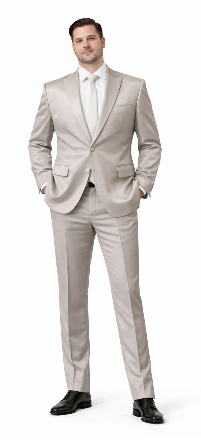 Rossiman Men’s Gray Shiny Sateen Suit – Sleek & Modern Formalwear