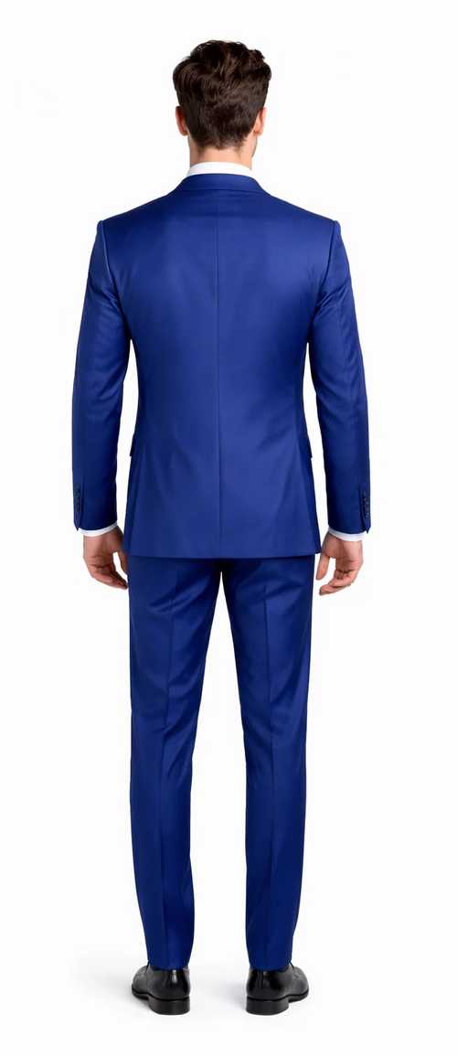 Rossiman Mens Royal Blue Slim Fit Suit Sophisticated Double-Breasted Design