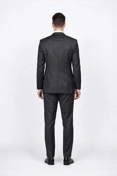 Rossiman Men's Slim Fit Gray Wool Suit 1-Button Peak Lapel Jacket & Tapered Low-Rise Pants