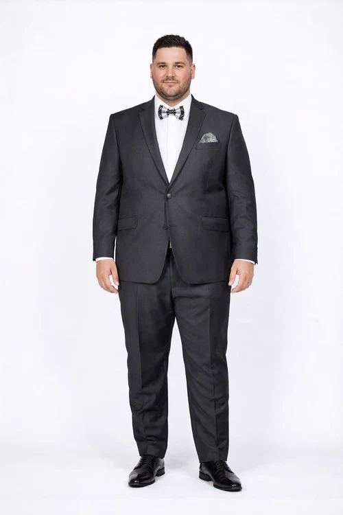 Rossiman Men's Slim Fit Gray Wool Suit 1-Button Peak Lapel Jacket & Tapered Low-Rise Pants