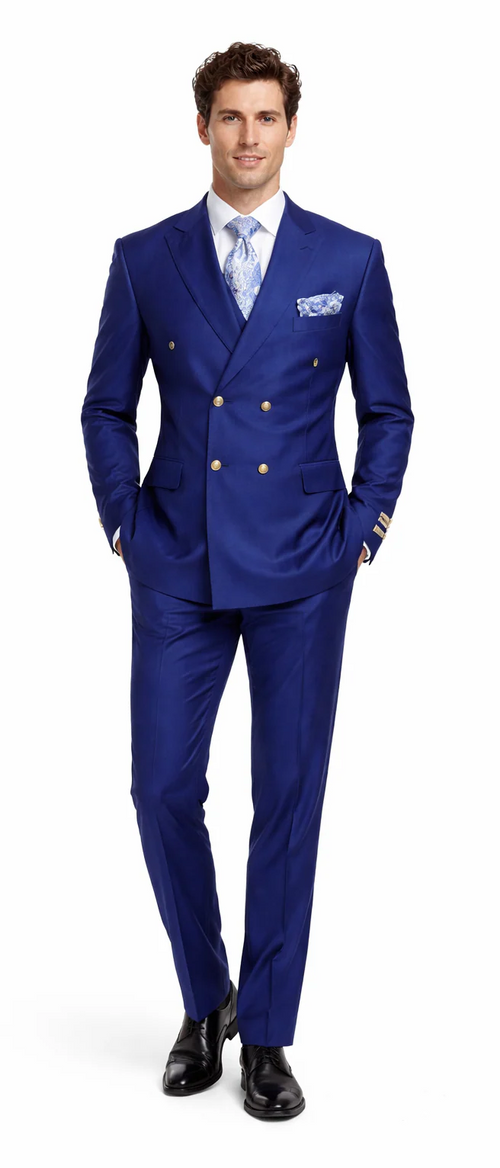 Rossiman Men's Slim Fit Royal Blue Suit Double-Breasted Elegance