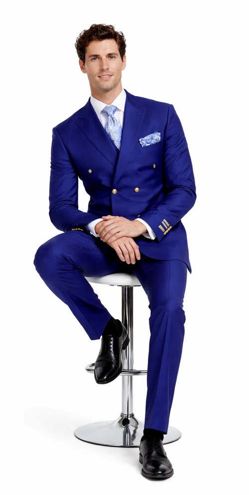 Rossiman Men's Slim Fit Royal Blue Suit Double-Breasted Elegance