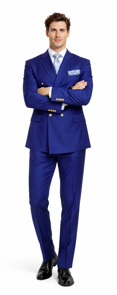 Rossiman Men's Slim Fit Royal Blue Suit Double-Breasted Elegance