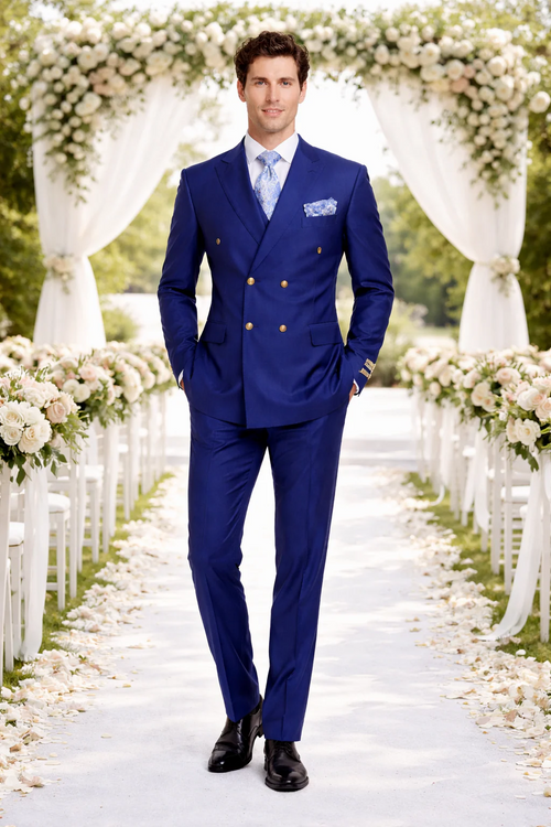 Rossiman Men's Slim Fit Royal Blue Suit Double-Breasted Elegance