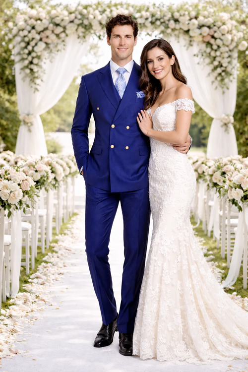 Rossiman Men's Slim Fit Royal Blue Suit Double-Breasted Elegance