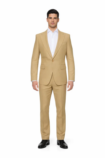 Seersucker Suit Peak Lapel Suit in Color "Tan" - Summer Fabric Tone on Tone Shadow Stripe By Rossiman