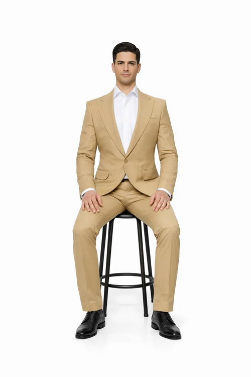 Seersucker Suit Peak Lapel Suit in Color "Tan" - Summer Fabric Tone on Tone Shadow Stripe By Rossiman