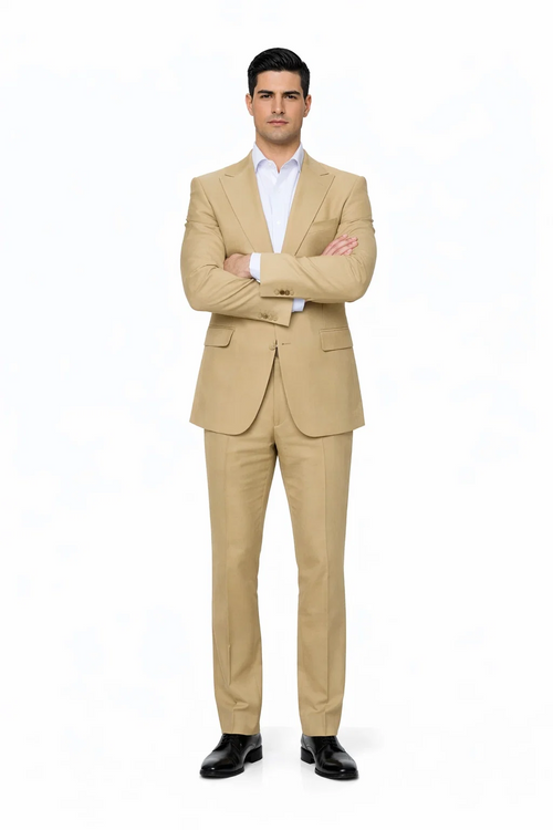 Seersucker Suit Peak Lapel Suit in Color "Tan" - Summer Fabric Tone on Tone Shadow Stripe By Rossiman