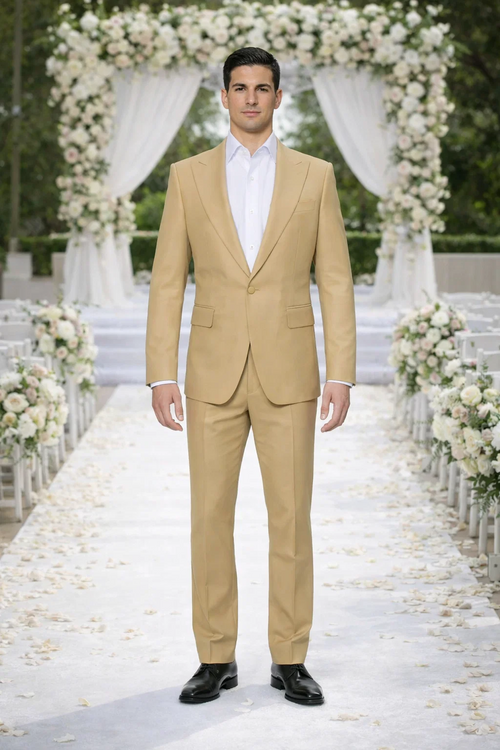 Seersucker Suit Peak Lapel Suit in Color "Tan" - Summer Fabric Tone on Tone Shadow Stripe By Rossiman