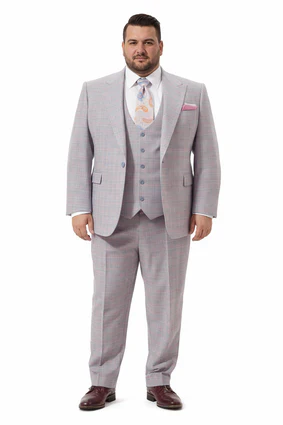 Rossiman Sharkskin Gray Plaid Suit Double-Breasted Windowpane Suit for Men