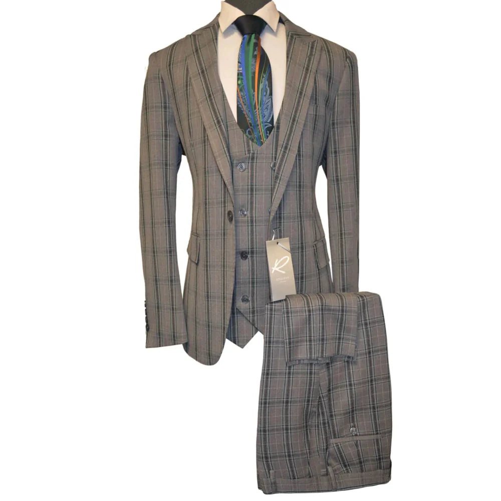 Rossiman Suits For Sale - Mens Designer Suit - Fashion Suits - Fancy Grey Suits - 38 Short Jacket+32 Waist Adjustable 28to34)(Height: 5 4 to5 7 )(Neck 15-16.5)S-M)