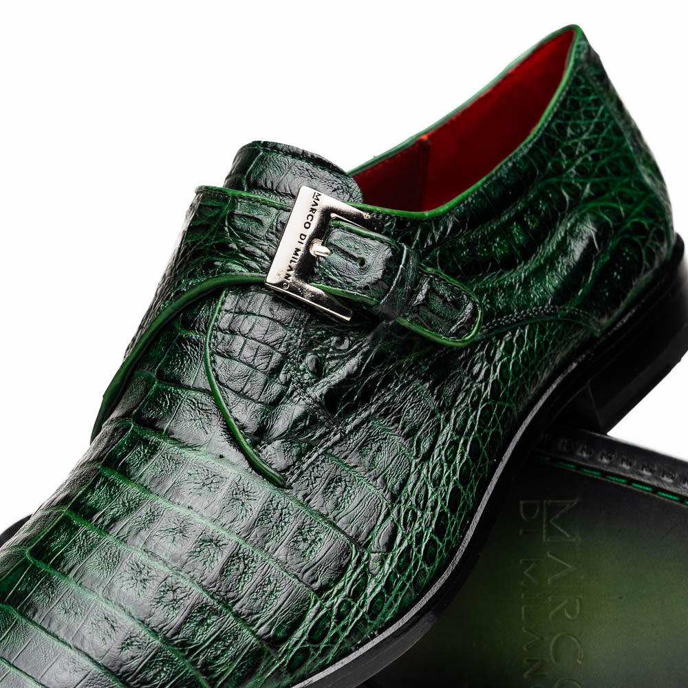 Marco Di Milano Rovigo Green Exotic Crocodile Skin Single Monk-strap Loafers - 8