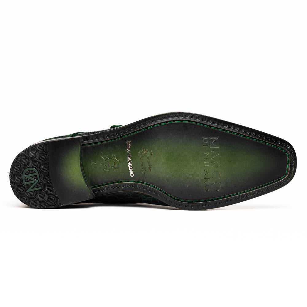 Marco Di Milano Rovigo Green Exotic Crocodile Skin Single Monk-strap Loafers - 8