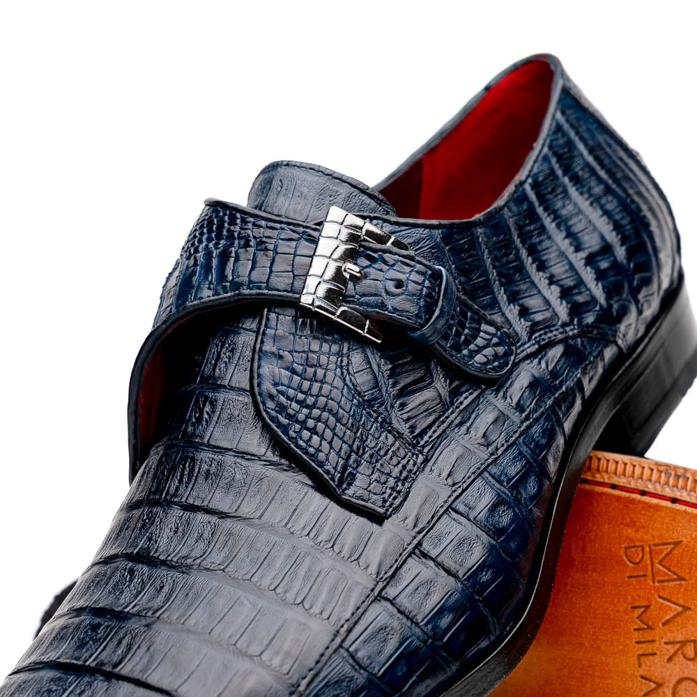 Marco Di Milano Rovigo Navy Exotic Crocodile Skin Single Monk-strap Loafers - 8