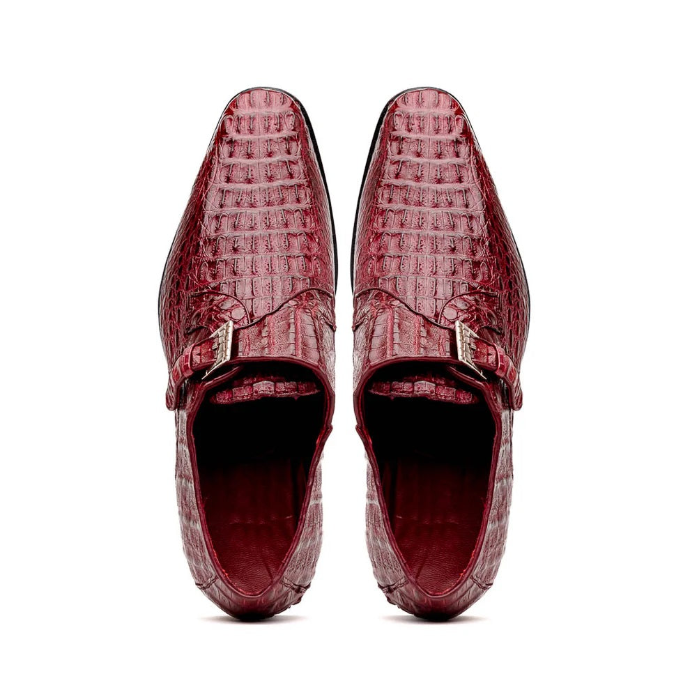 Marco Di Milano Luigi Wine Caiman Crocodile Monk Strap Dress Shoes - 8