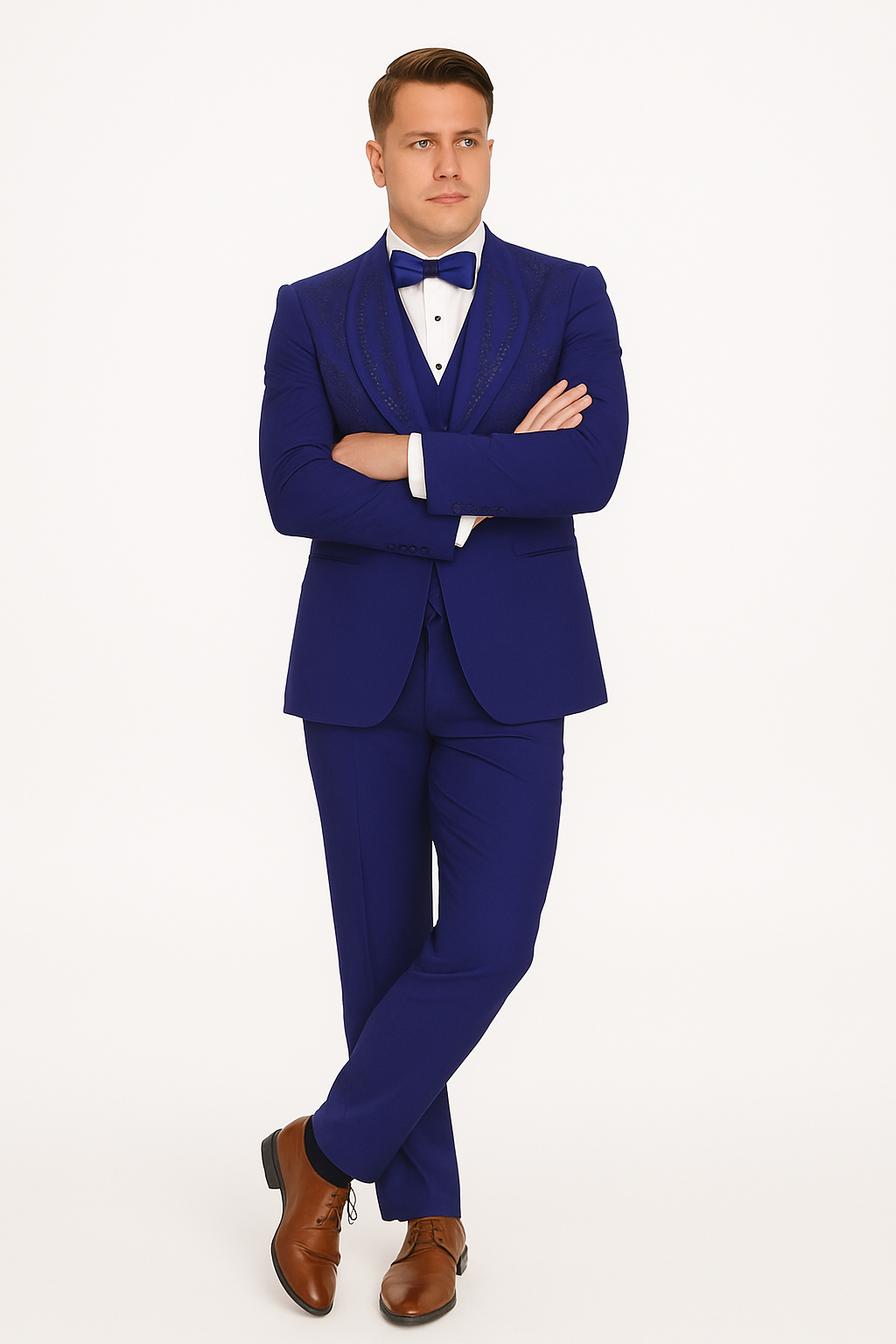Royal Blue Italian Wool 3-Piece Modern Fit Tuxedo - 34 Short or Extra Small