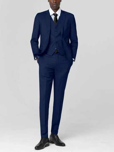 Mens 3 Piece Royal Blue Birdseye Formal Suit (Open Box) Premium Modern Fit