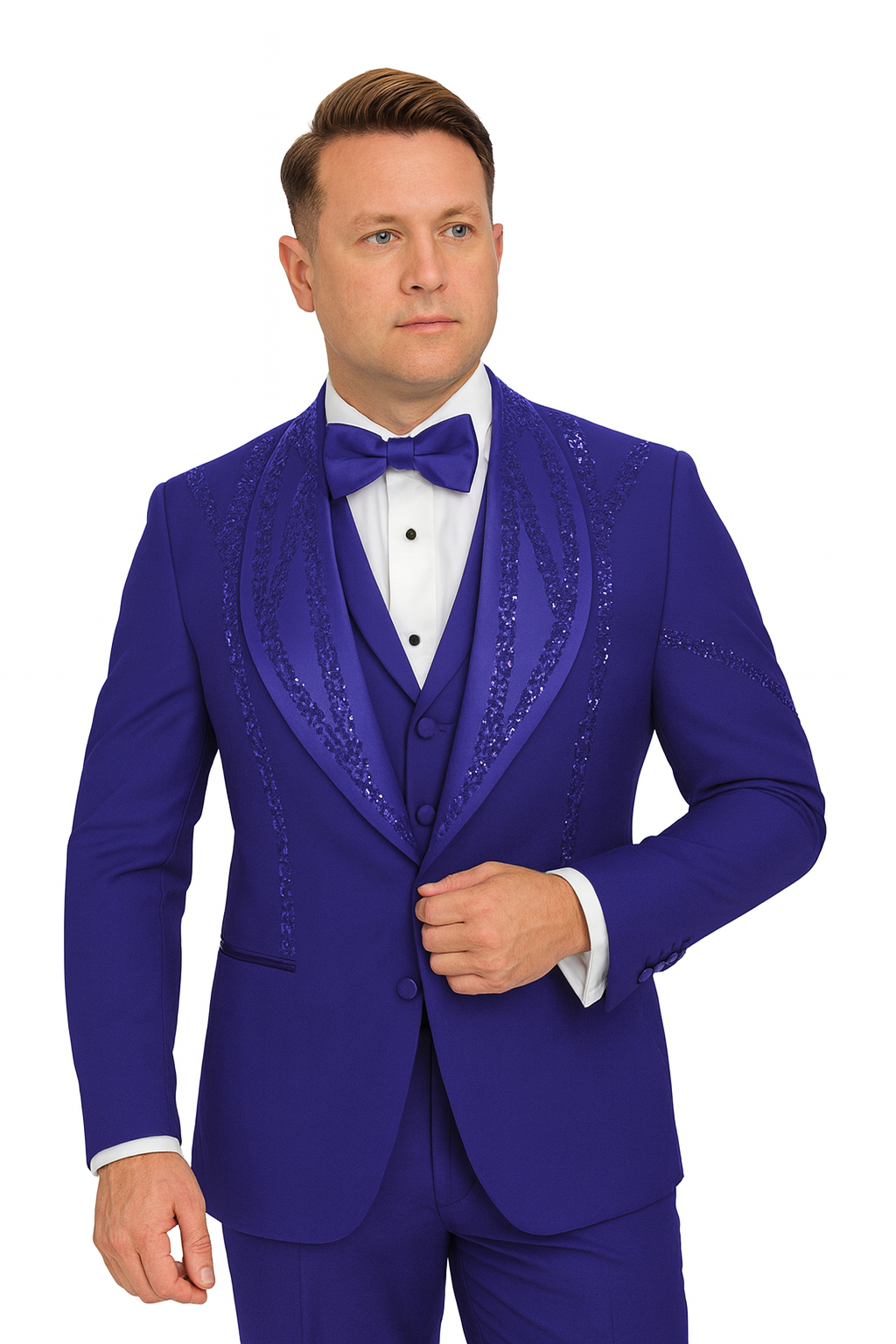 Royal Blue Italian Wool 3-Piece Modern Fit Tuxedo - 34 Short or Extra Small