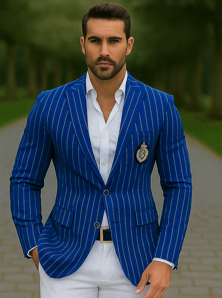 Royal Blue Pinstripe Blazer With White Pants - Suit Party Blazer - New Arrival - 36 Short