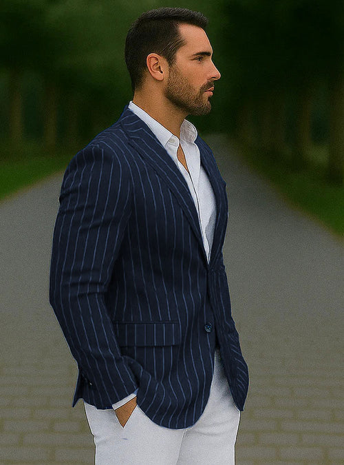 2 Button Pinstripe Blazer Navy