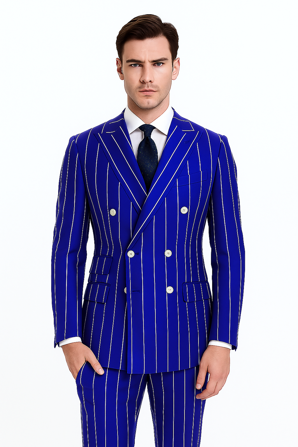 Royal Blue Pinstripe Suit - Gangster Suit - 1920's Suit - Double Breasted Suit - New Arrival - Coat Size 38