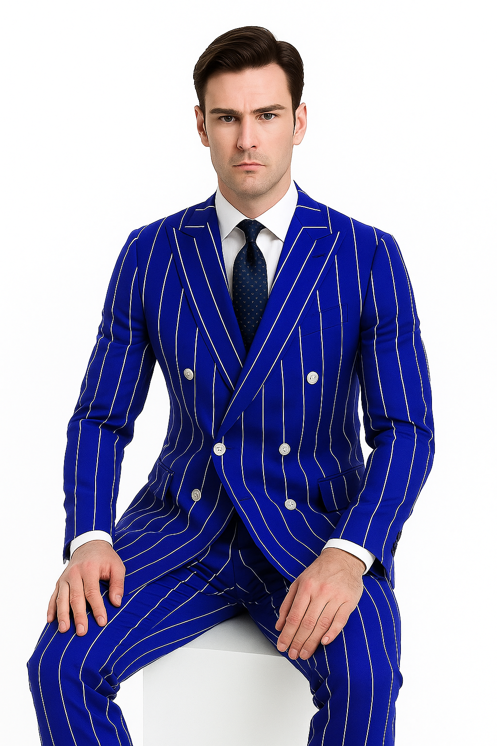 Royal Blue Pinstripe Suit - Gangster Suit - 1920's Suit - Double Breasted Suit - New Arrival - Coat Size 38