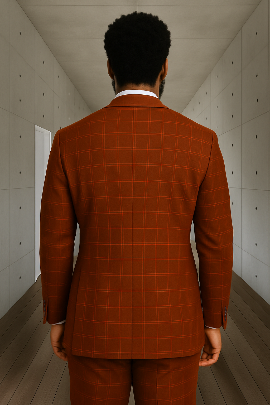 Wool Suit - Italian Made Business Suit by Windowpane Texture Business Pattern Modern Fit Side Vented Men's 3 Piece 100% Wool Modern Fit Suit - Sharp Plaid Pattern - 38R