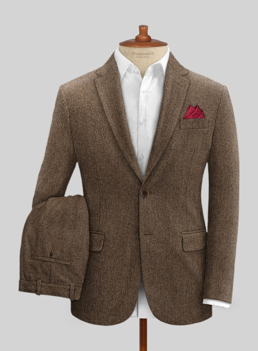 Rust Wool Tweed Suit – Heritage Herringbone Design for Men - 34 Short or Extra Small