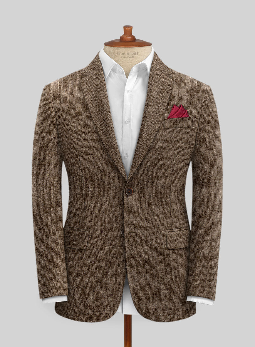 Rust Wool Tweed Suit – Heritage Herringbone Design for Men - 34 Short or Extra Small