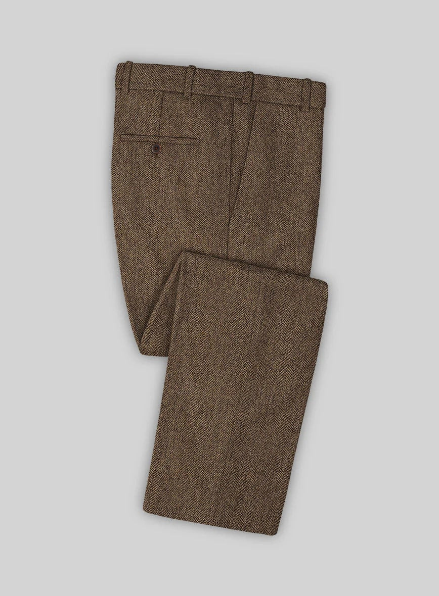 Rust Wool Tweed Suit – Heritage Herringbone Design for Men - 34 Short or Extra Small