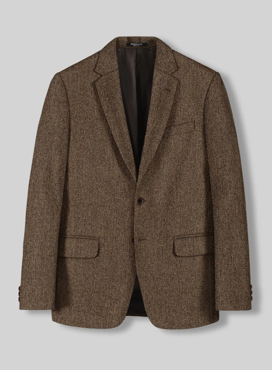Rust Wool Tweed Suit – Heritage Herringbone Design for Men - 34 Short or Extra Small