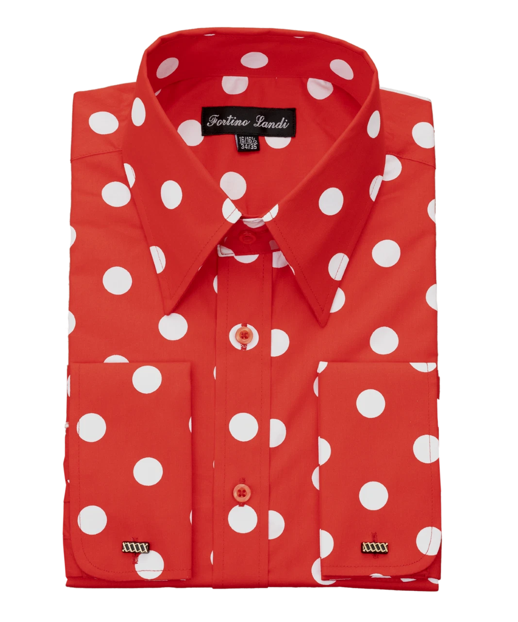 Mens Fashion Polka Dot Dress Shirt β Red White Cotton French Cuff Design