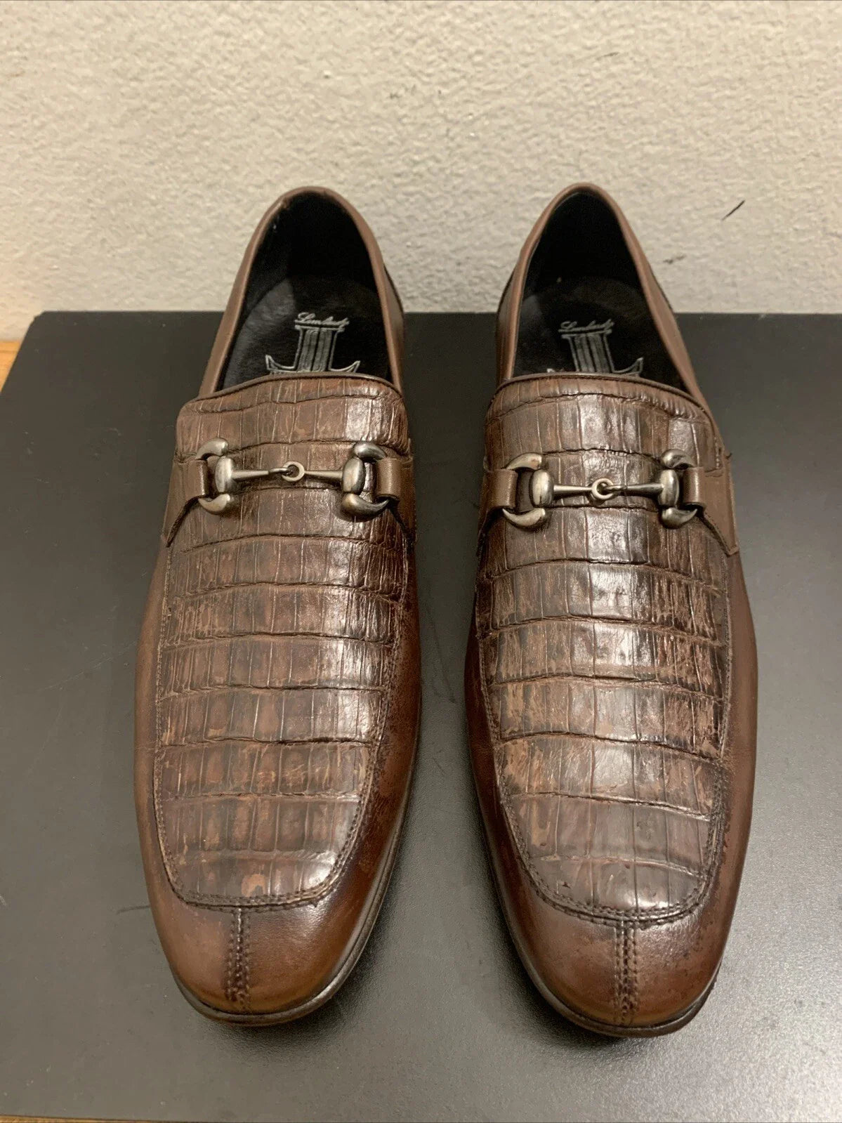 Men’s Regal Brown Slip-On Shoes – Genuine Crocodile & Calfskin Leather - 6EE
