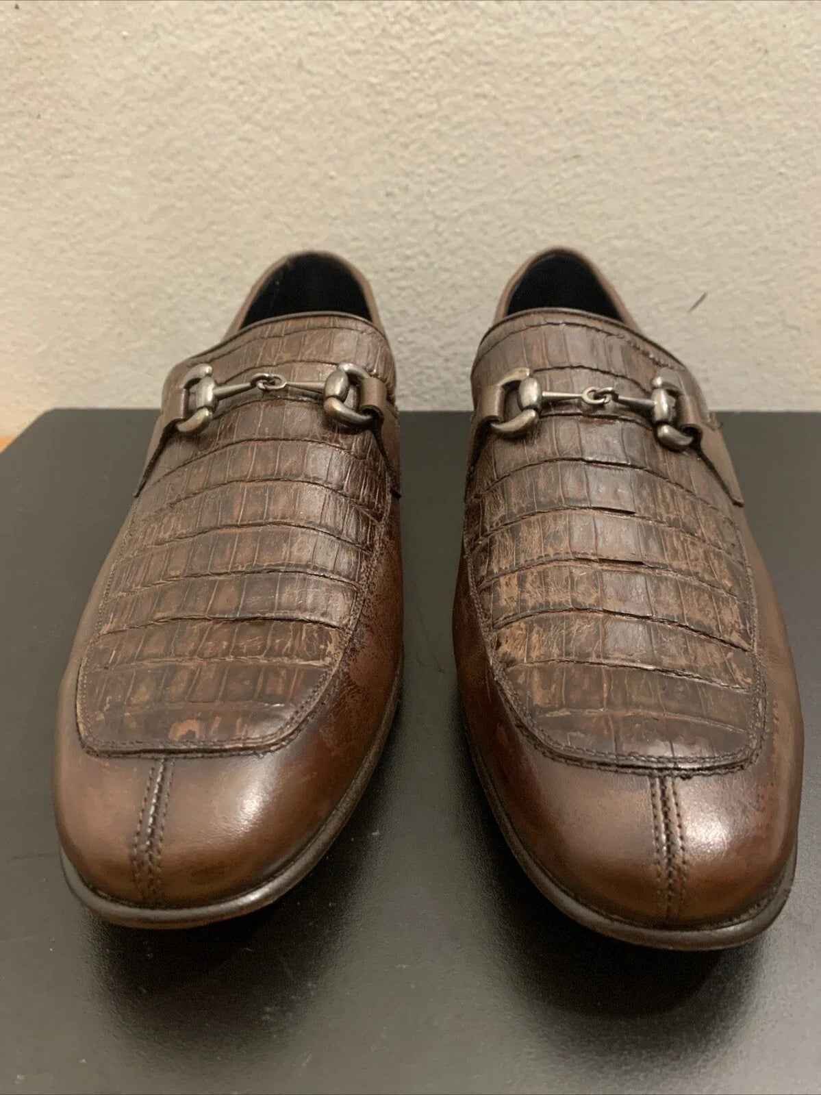 Men’s Regal Brown Slip-On Shoes – Genuine Crocodile & Calfskin Leather - 6EE