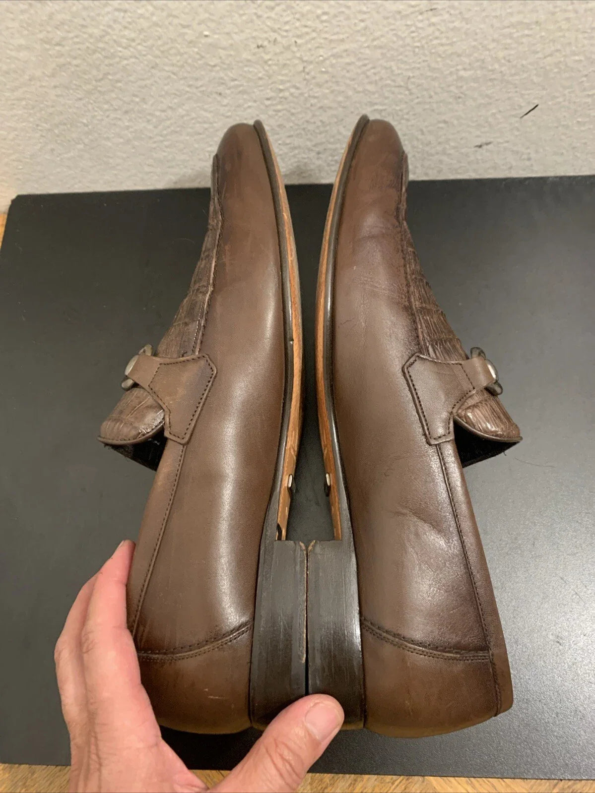 Men’s Regal Brown Slip-On Shoes – Genuine Crocodile & Calfskin Leather - 6EE