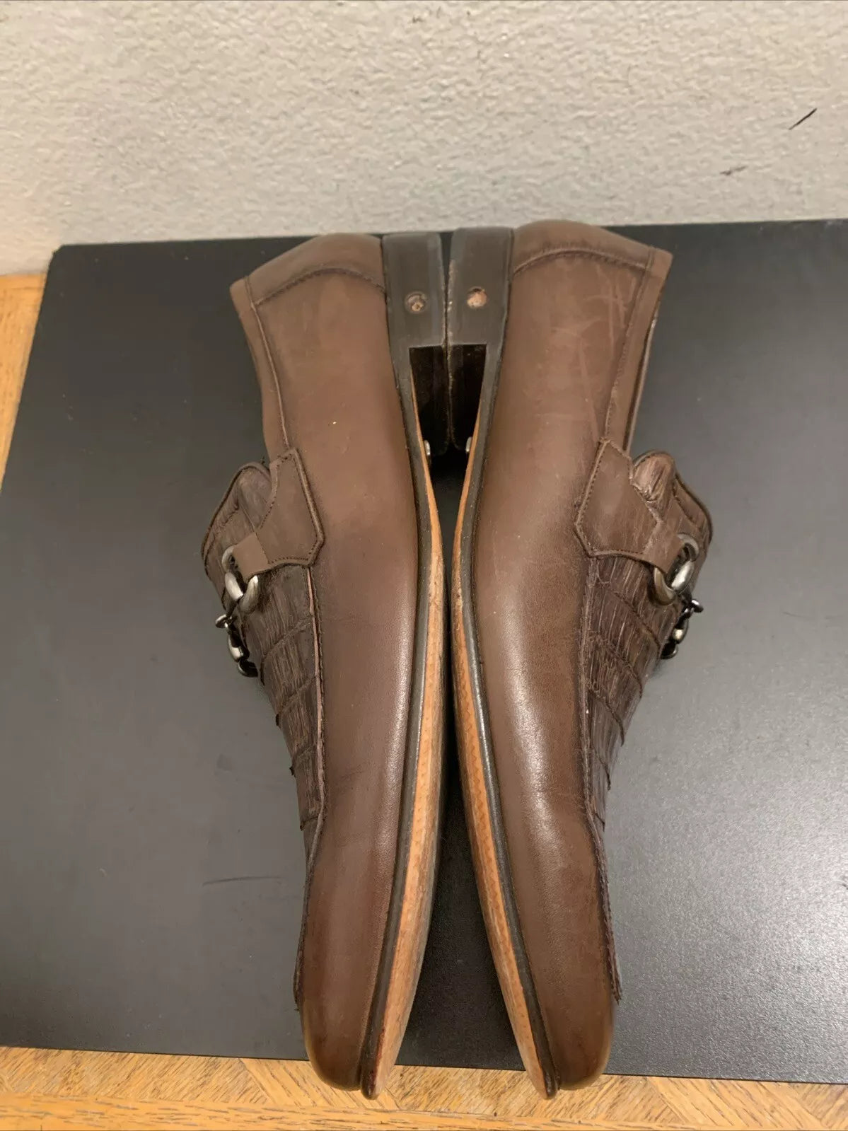 Men’s Regal Brown Slip-On Shoes – Genuine Crocodile & Calfskin Leather - 6EE