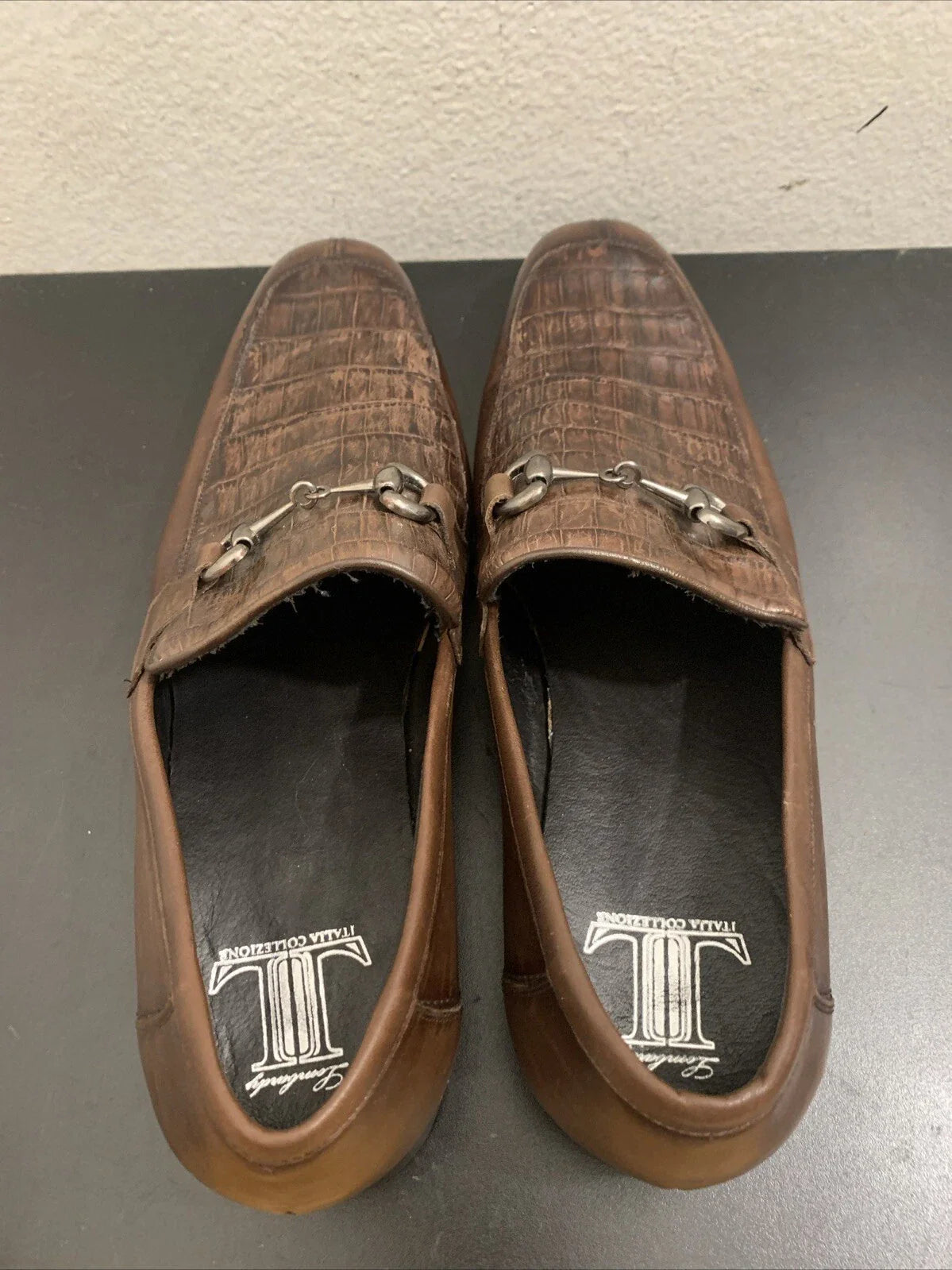 Men’s Regal Brown Slip-On Shoes – Genuine Crocodile & Calfskin Leather - 6EE