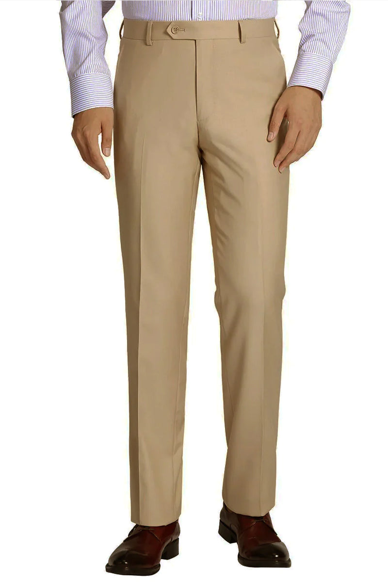Beige Men's Slim Fit Wool Dress Pants Stylish Formal Wear