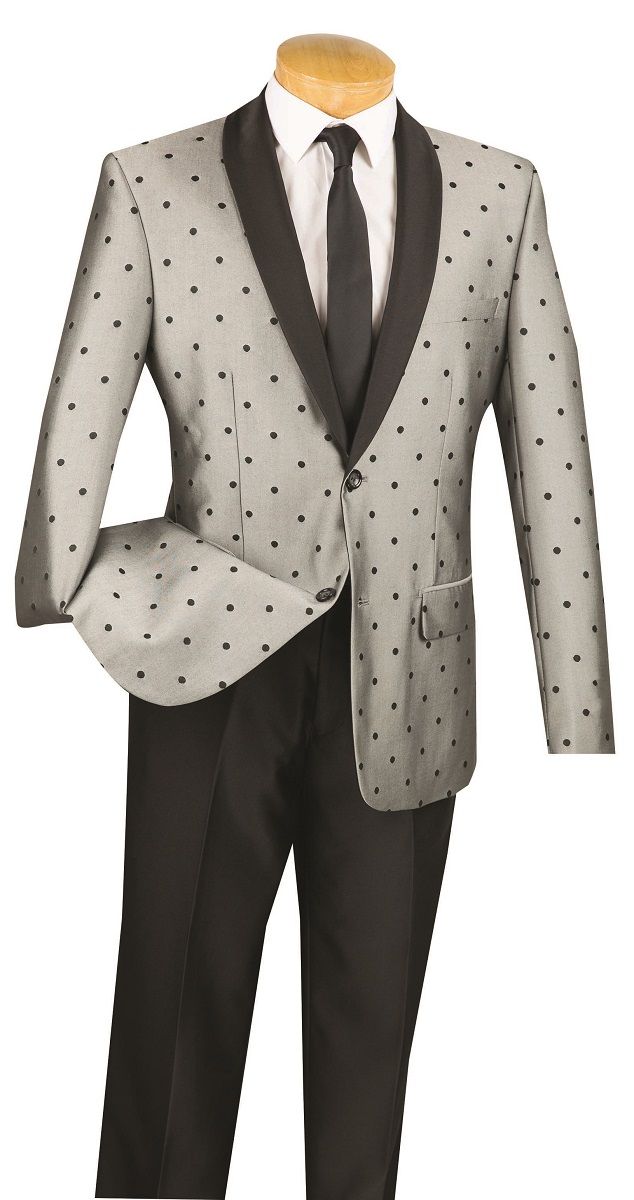 Vinci Men's Slim Fit Polka Dot 2-Piece Suit - Stylish & Elegant - 38 Short Jacket+32 Waist Adjustable 28to34)(Height: 5 4 to5 7 )(Neck 15-16.5)S-M)
