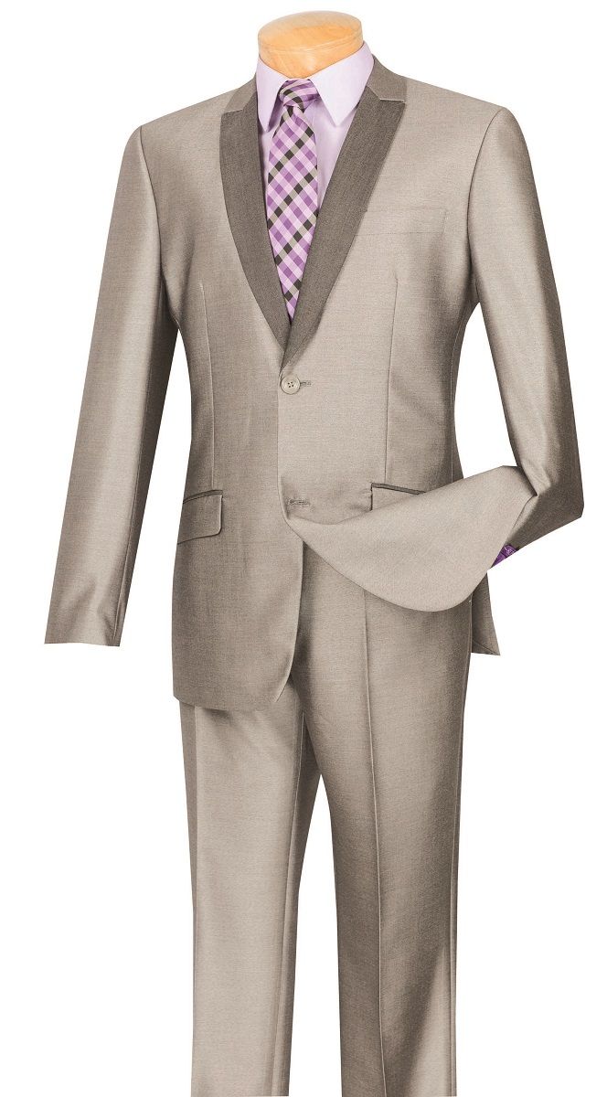 Vinci Men's 2 Piece Sharkskin Slim Fit Suit with Trimmed Shawl Collar - 38 Short Jacket+32 Waist Adjustable 28to34)(Height: 5 4 to5 7 )(Neck 15-16.5)S-M)