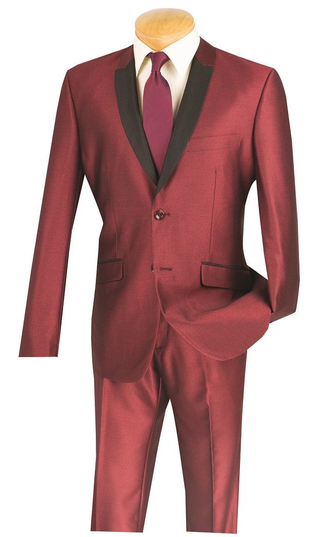 Vinci Men's 2 Piece Sharkskin Slim Fit Suit with Trimmed Shawl Collar - 38 Short Jacket+32 Waist Adjustable 28to34)(Height: 5 4 to5 7 )(Neck 15-16.5)S-M)