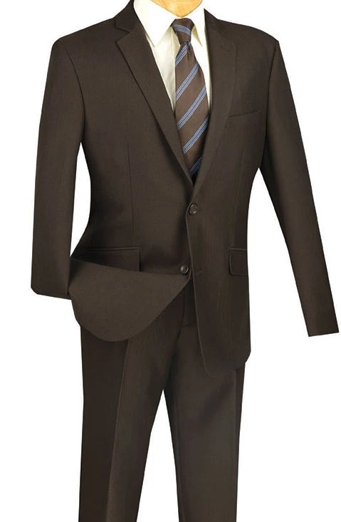Men's Slim Fit 2 Piece Suit Single Breasted 2 Button Design Brown - Brown