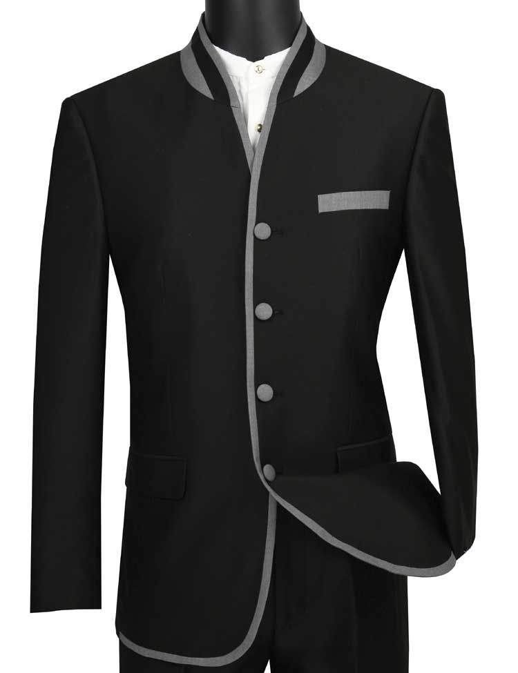 Vinci Men's Slim Fit Sharkskin 2-Piece Nehru Suit - 38 Short Jacket+32 Waist Adjustable 28to34)(Height: 5 4 to5 7 )(Neck 15-16.5)S-M)