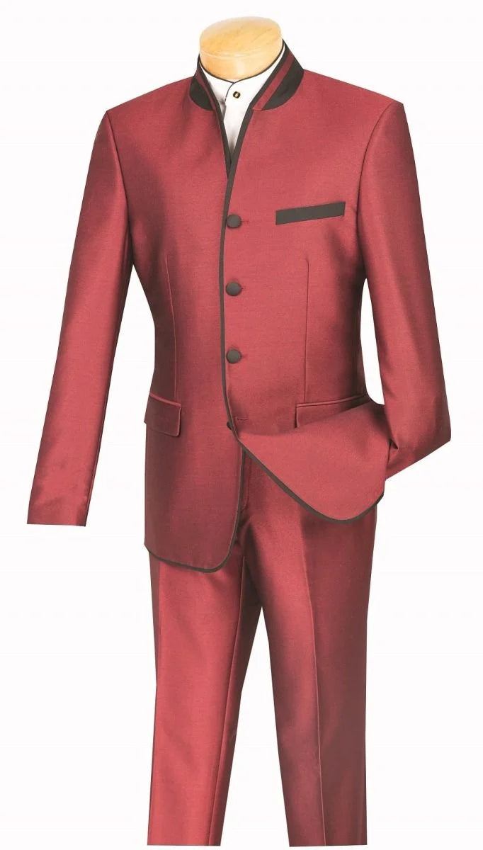 Vinci Men's Slim Fit Sharkskin 2-Piece Nehru Suit - 38 Short Jacket+32 Waist Adjustable 28to34)(Height: 5 4 to5 7 )(Neck 15-16.5)S-M)