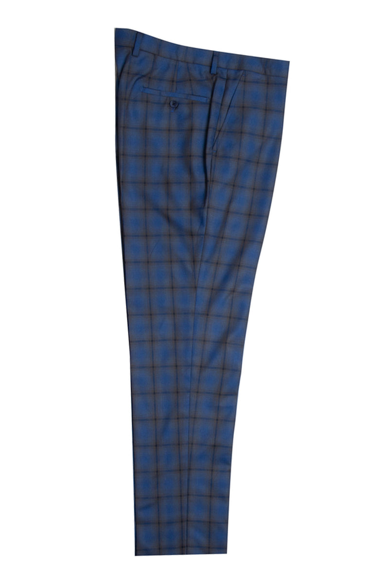 "Mens Stacy Adams Suit - Stacy Adams Suit Men's Bold Windowpane Plaid Two-Button Vested Suit - Blue/Brown" - 34 Regular