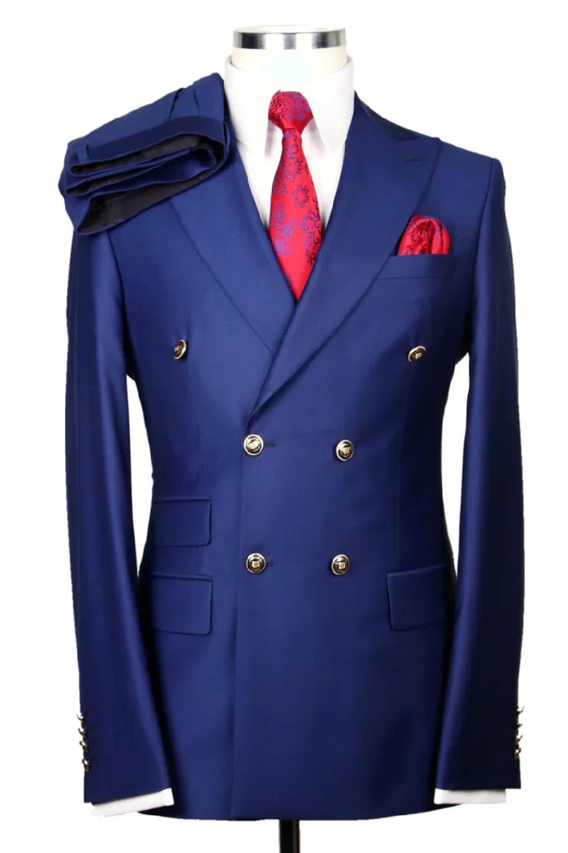 Best Mens Designer Modern Fit Double Breasted Wool Suit with Gold Buttons in Indigo Blue - For Men Fashion Perfect For Wedding or Prom 2025 or Business or Church - For Men Fashion Perfect For Wedding or Prom or Business or Church - 40 regular
