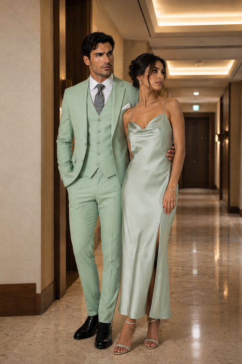 Modern Fit - Mint Green Groomsmen Suit - Modern Fit Suit