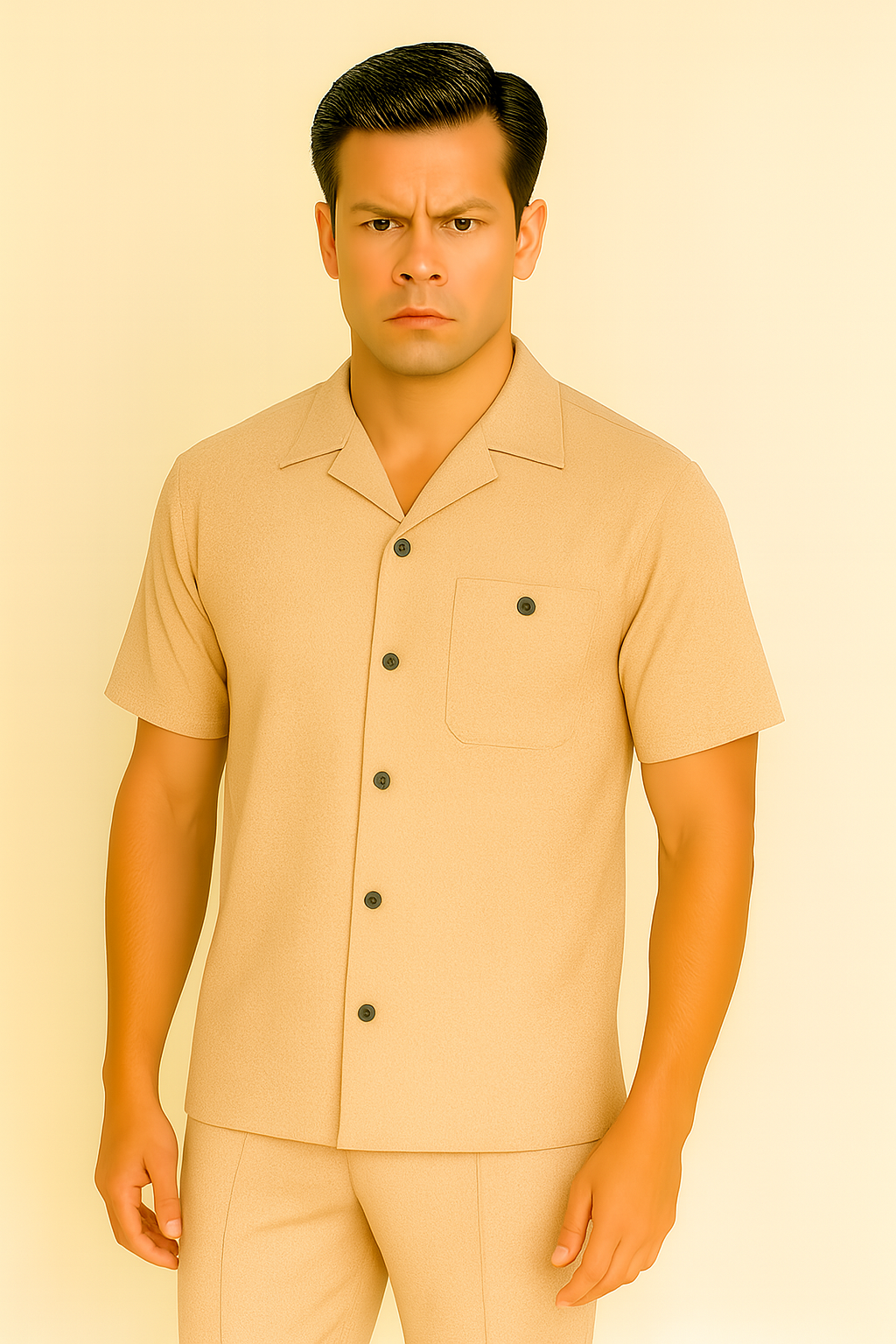 Mens Walking Suit in Color sand leisure suit causal Matching Shirt and Pants $99 - S/30