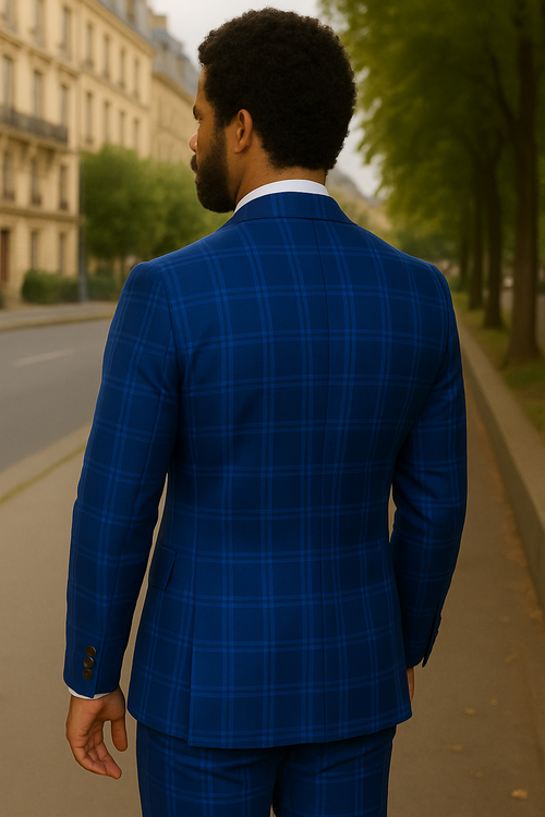 Wool Suit - Italian Made Business Suit by Windowpane Texture Business Pattern Modern Fit Side Vented Men's 2 Piece Big and Tall 100% Wool Fashion Suit - Bold Plaid