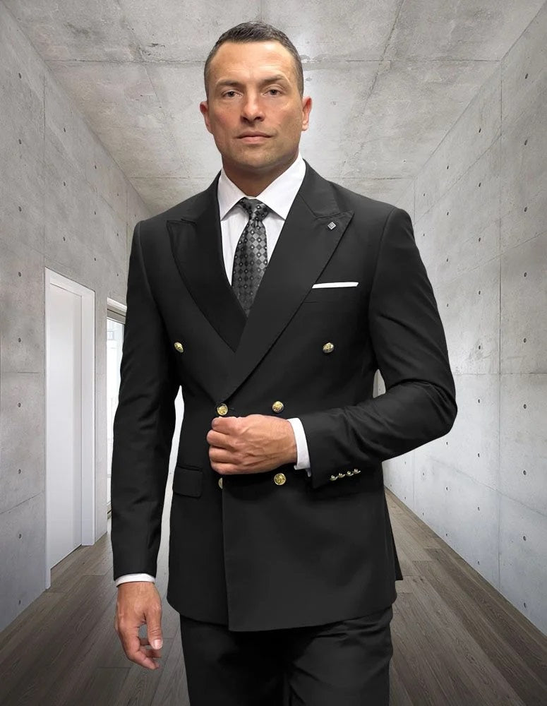 Statement Suit - Statement Italy Suit - Wool Suit - Statement Men's Outlet 100% Wool 2 Piece Suit - Wide Peak Lapel - New Arrival - 38 Short Jacket+32 Waist Adjustable 28to34)(Height: 5 4 to5 7 )(Neck 15-16.5)S-M)